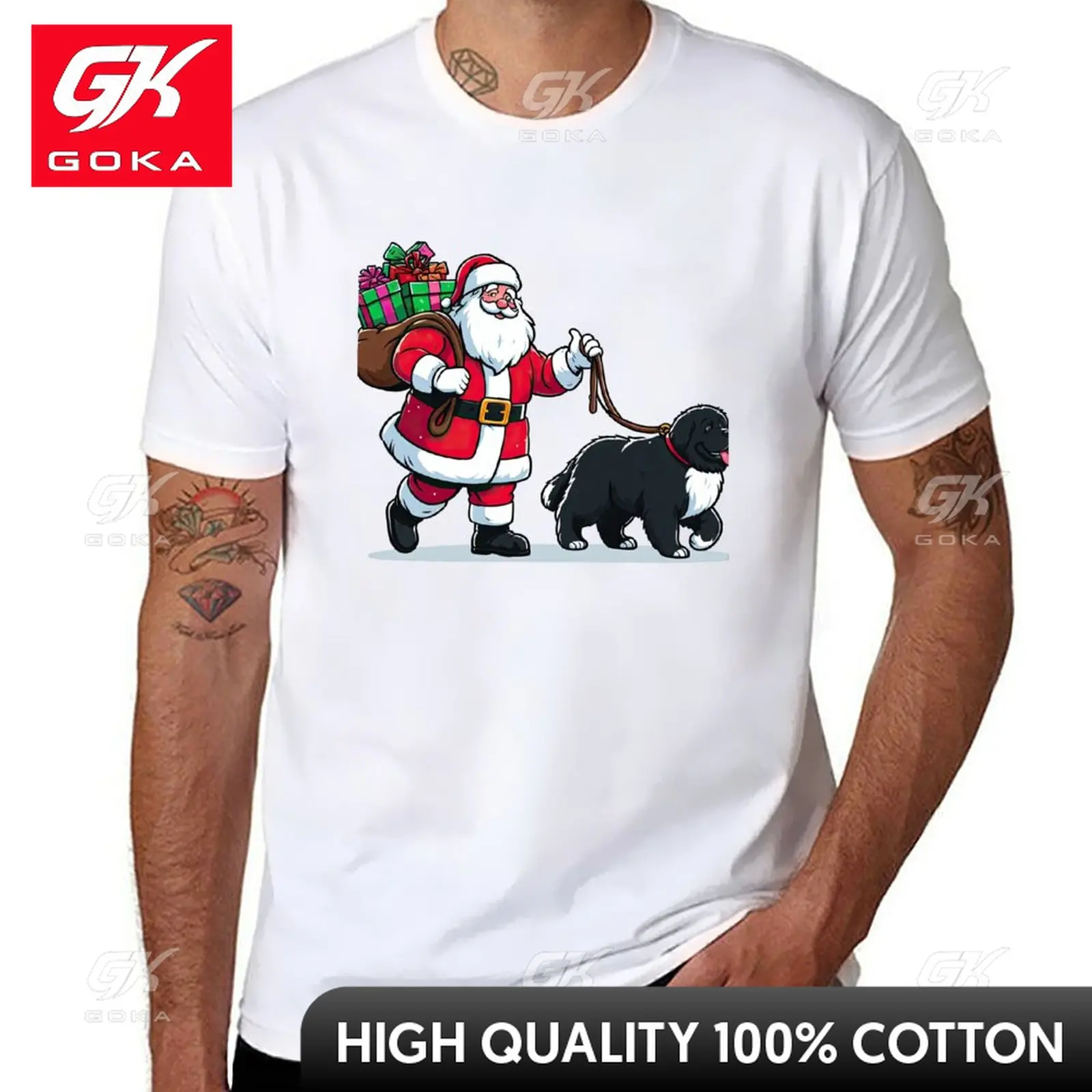 Newfoundland Dog Santa Claus T-Shirt Summer Top Aesthetic Clothing Blank T Shirts T-shirts for Men Cotton