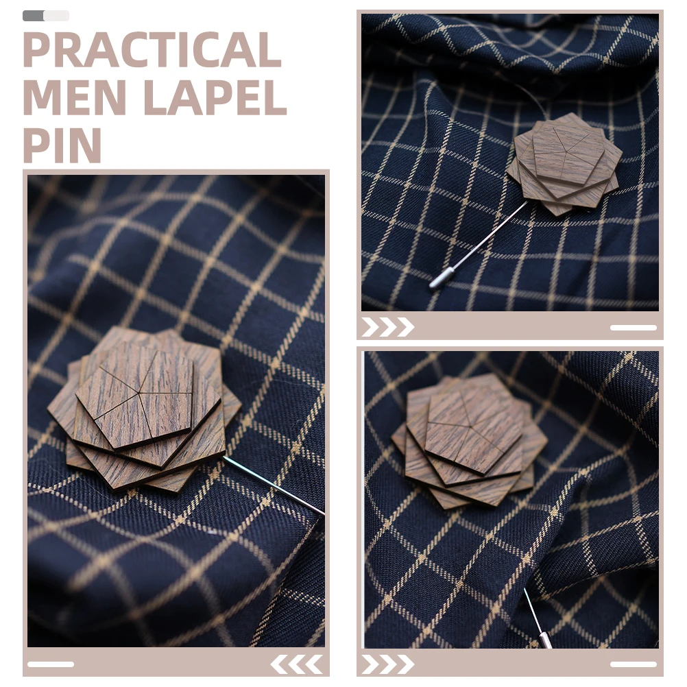 Wooden Floral Lapel Pin Decorative Boutonniere Pin Men Suit Accessory Elegant Flower Decoration Boutonniere for Men