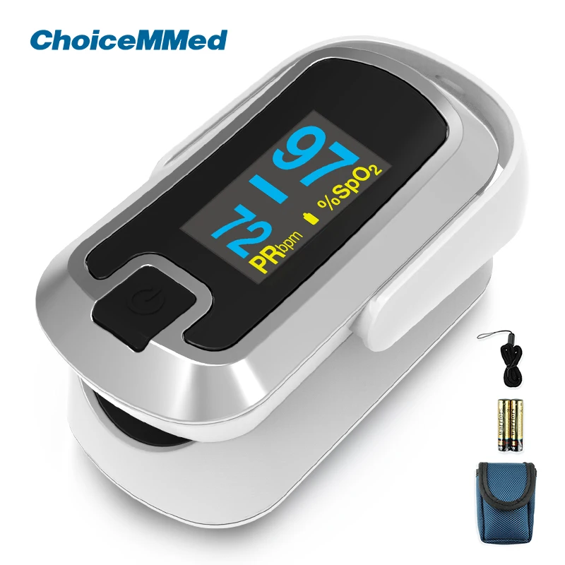 ChoiceMMed Dual Color OLED Gray Finger Pulse Oximeter Blood Oxygen Saturation Monitor SpO2 PR With Case Batteries Lanyard CN340