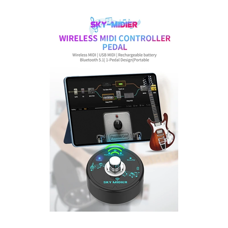 Bluetooth 5.1 Wireless  MIDI Controller Portable MIDI Foot Controller Pedal Wireless MIDI System