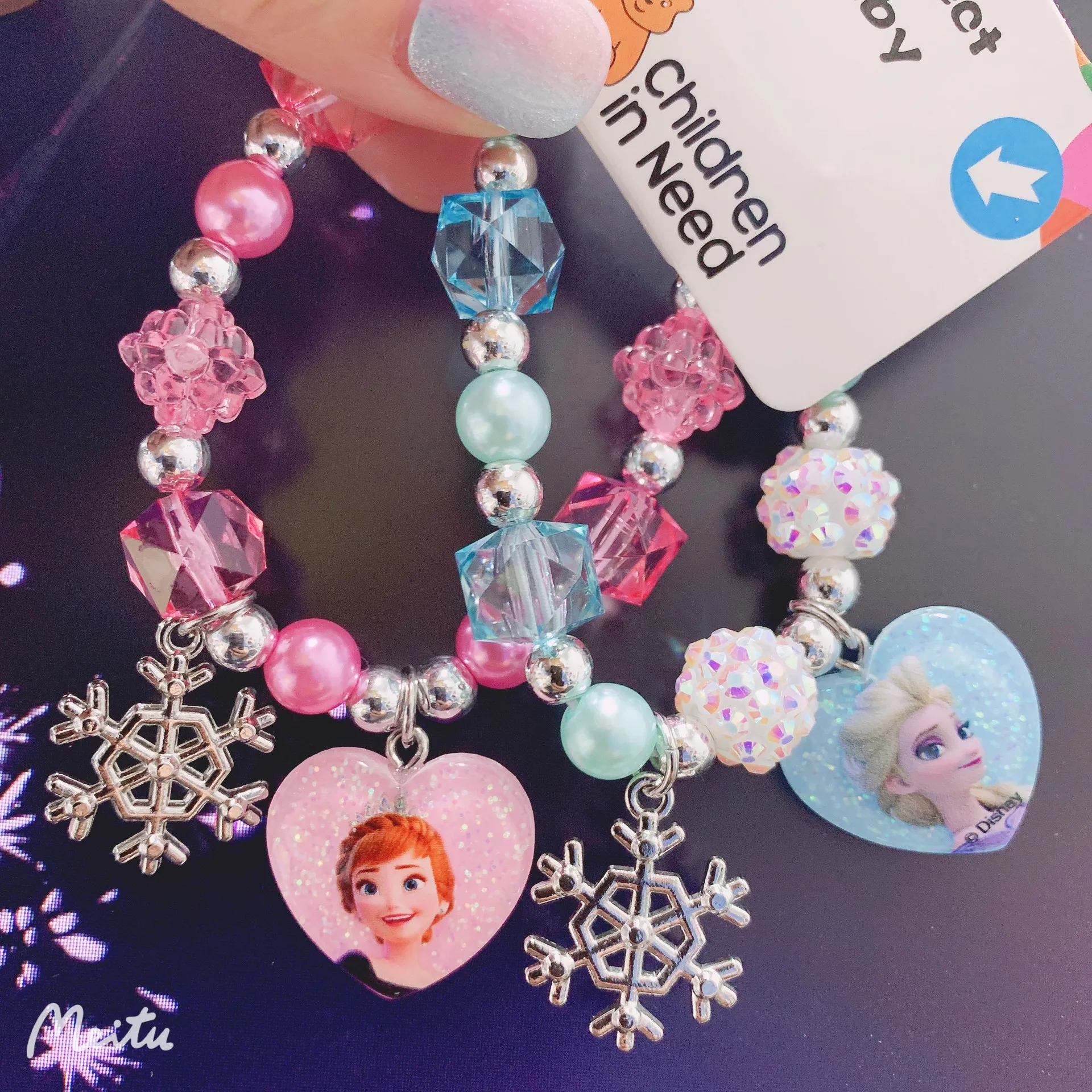 Anime Disney Girl Baby Bracelet Toy Kawaii Elsa Princess Children's Bracelet Accessories Bead Chain Set Party Bracelet Gift