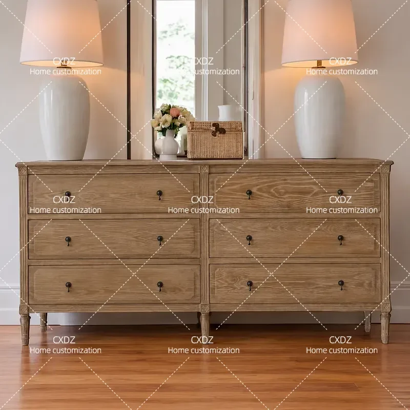 American solid wood carving flower storage 6 chest villa model room club hotel bed and breakfast end locker furniture