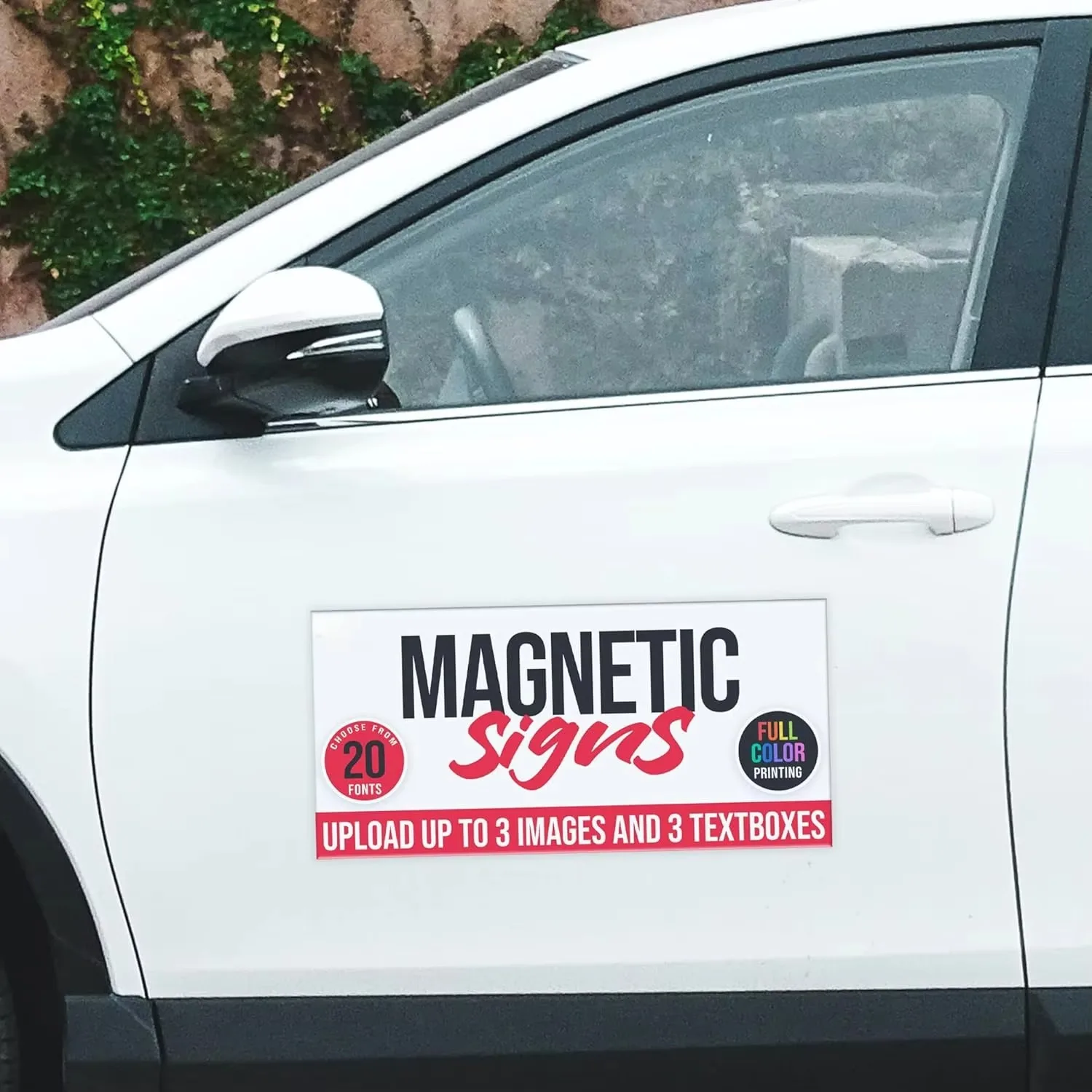 Enseigne magnétique de voiture personnalisée en couleur, autocollant magnétique en vinyle personnalisé pour porte de véhicule, aimant publicitaire amovible pour voiture