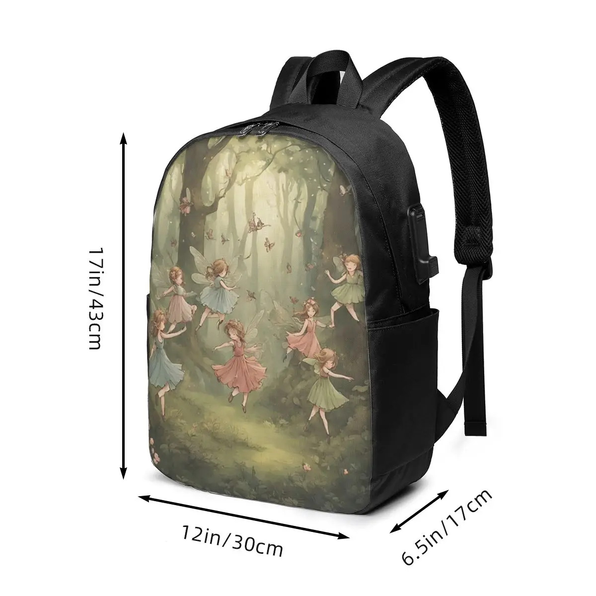 Cottagecore Flower Fairies Dancing Backpack Travel Notebook Bag Computer College Student School Bag Laptop Shoulder Bags