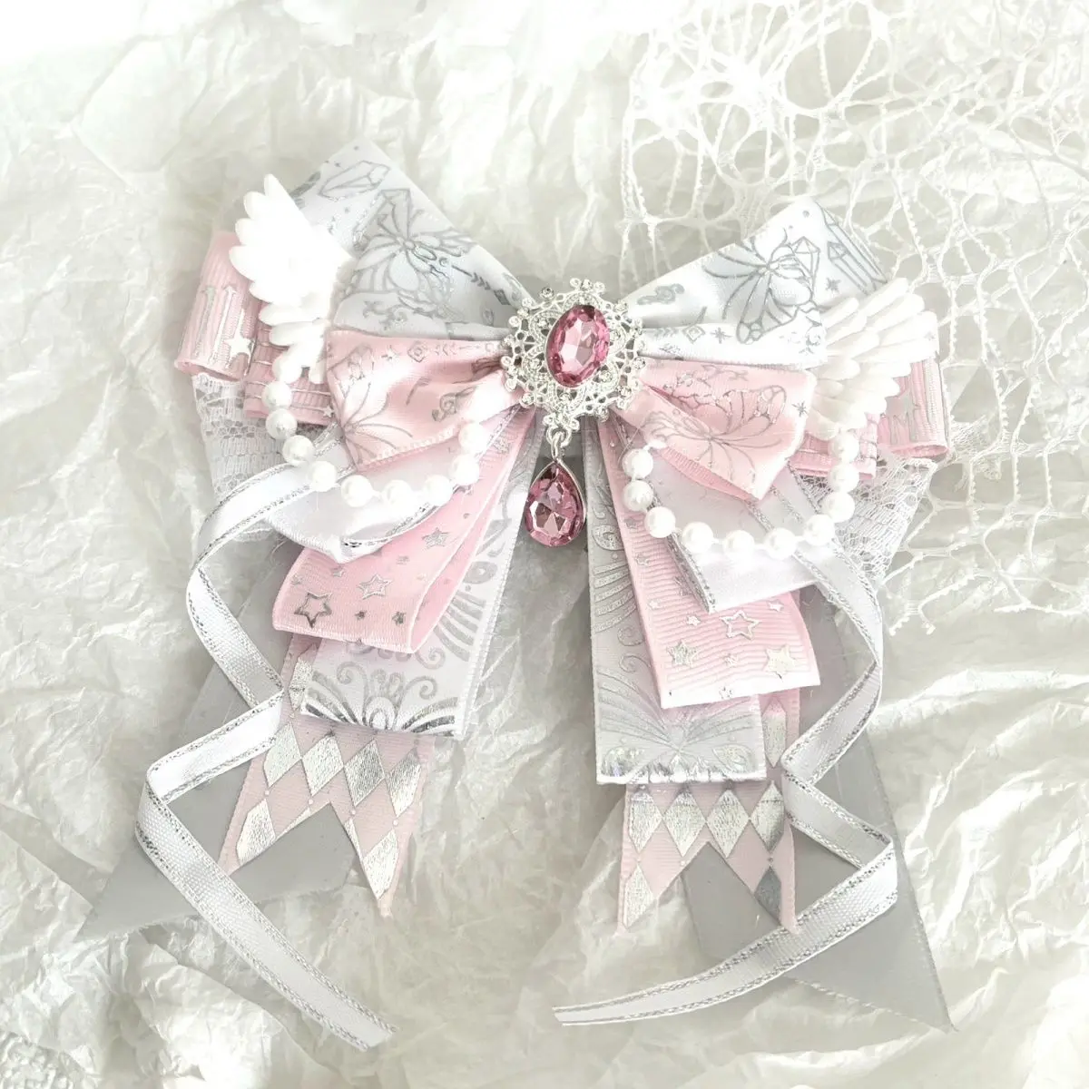 Original Handcrafted Classic Lolita Rhinestone Bow Brooch - Multi-Use for Concert Support, Ita Bag & Ita Fan DIY Decor
