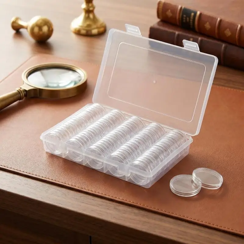 100 Stück Klare Münzkapsel-Halter 27/30mm Transparente Aufbewahrungsbox für Sammlermünzen – Detail 4
