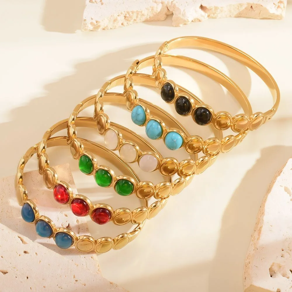 Alloy Cat's Eye Stone Bracelet Stackable Vintage Colored Dropper Oil Bangle Retro Colored Dropper Oil Women's Hand Bracelet