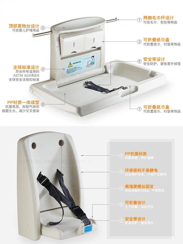 Imagem -04 - Mesa de Troca Fralda Dobrável Mesa de Cuidados com o Bebê Assento de Segurança Mãe e Filho Quartos Terceiro wc
