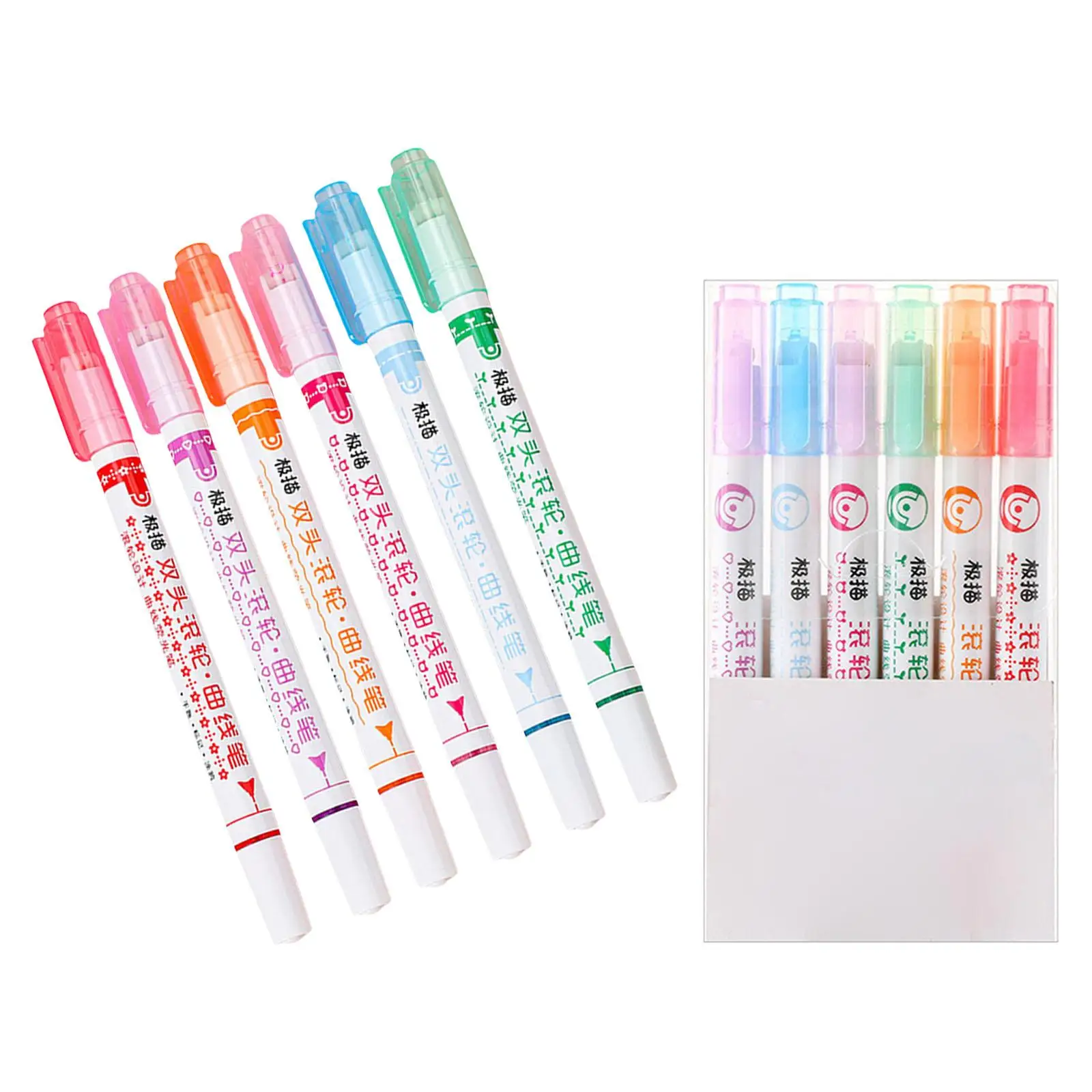 6x Flower Curve Line Highlighter Pen Set Different Colors Curve Highlighter Pen Set for Fine Art