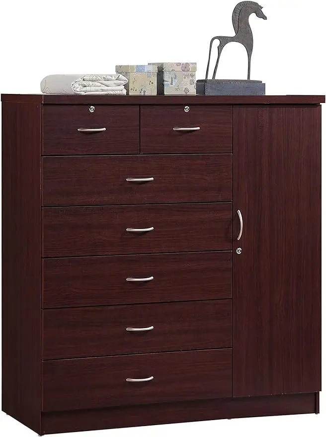 

Hodedah 7 Drawer Jumbo Chest, Five Large & Two Smaller Drawers with Two Lock, Hanging Rod, and Three Shelves