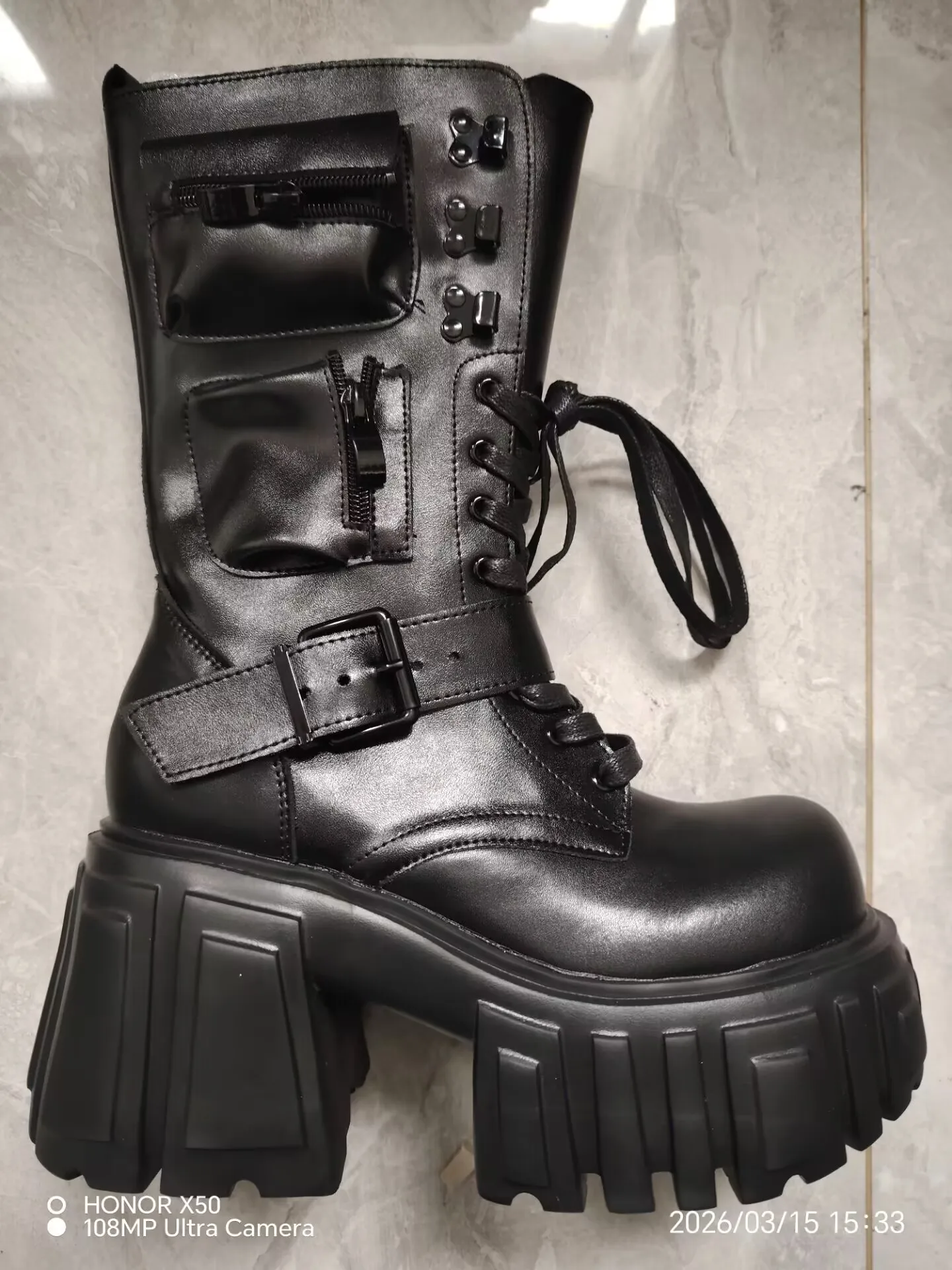 

British Style Black Platform Locomotive Women's 2026 Four Seasons New Cross Strap Belt Buckle Chelsea Boots Tide 10cm