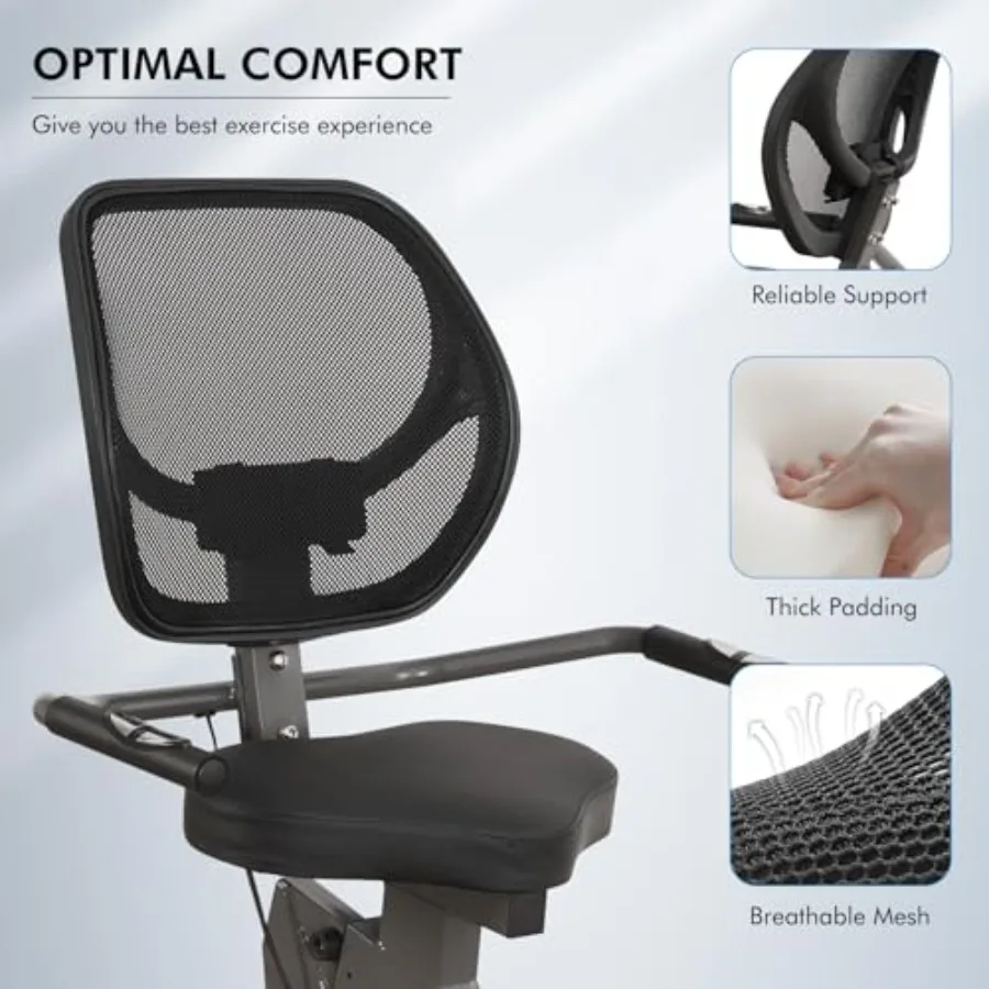 دراجة تمرين مستلق للاستخدام المنزلي، دراجات ثابتة هادئة للبالغين وكبار السن، مقعد قابل للتعديل بمقاومة 8 مستويات #5