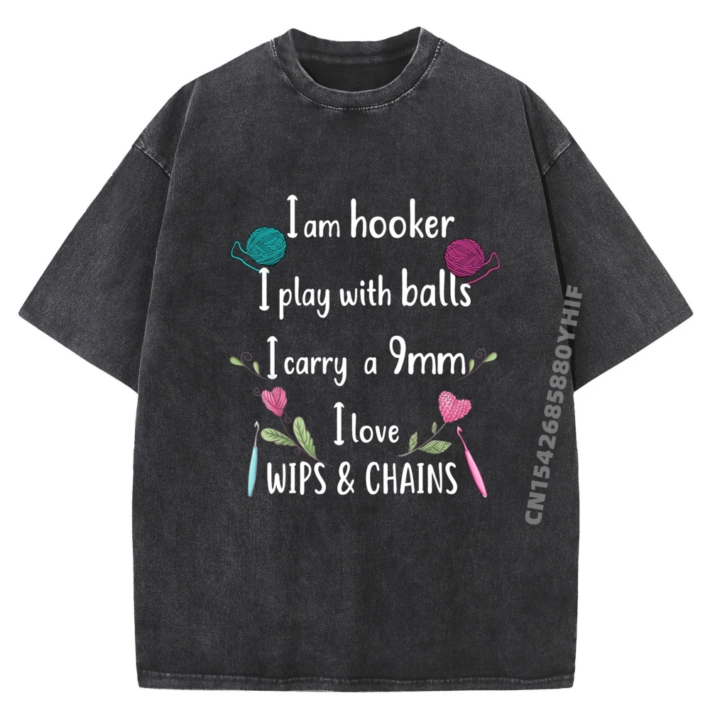 

Funny Crochet Knitting Im A Hooker Funny Crochet Blank T Shirt 100% Cotton Winter Men's Clothing Vegan Washed Shirt