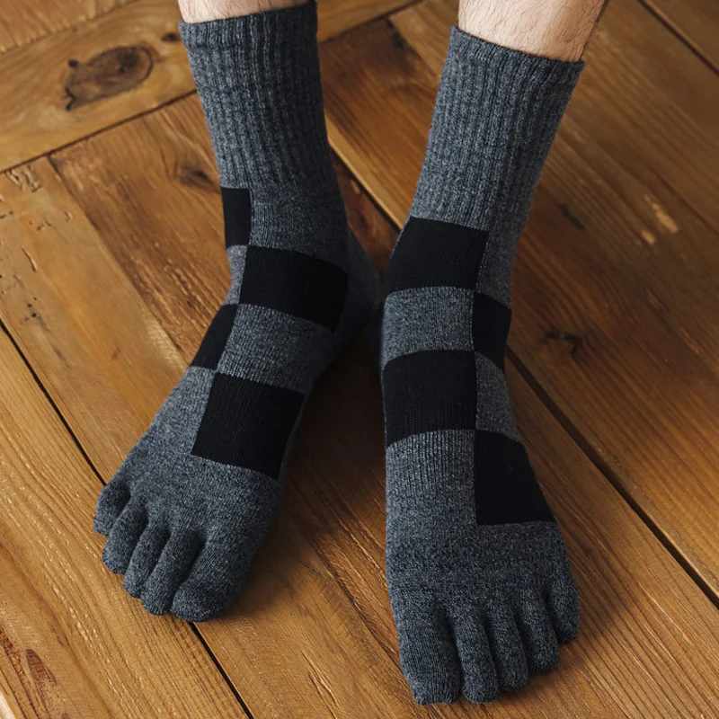 Mans Boy Five Finger Socks Short Compression Cotton Rectangle Fitness Anti-Bacterial Breathable Vintage Outdoor Toe Sport Socks