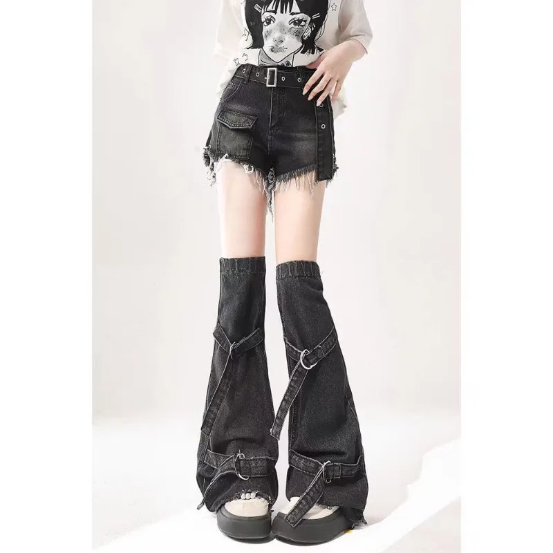 Women Cowboy Shorts Gaojie Y2k Black Burr Edge Summer Hottie High Waisted Wide Legs Trousers Legging Suit
