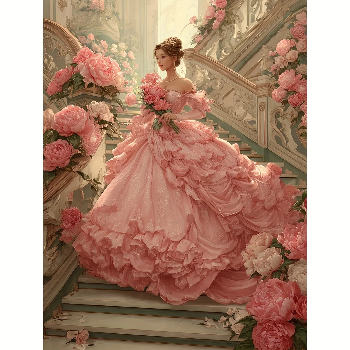 500/1000/1200/2000PCS Puzzles for Adults Pink Flower Princess,Jigsaw Puzzles Brain Challenge Game Gift Home Decor