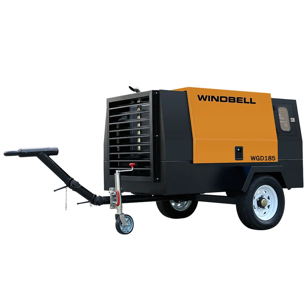 7 Bar 185 CFM Mobile Diesel Engine Driven Air Compressor For Sandblasting