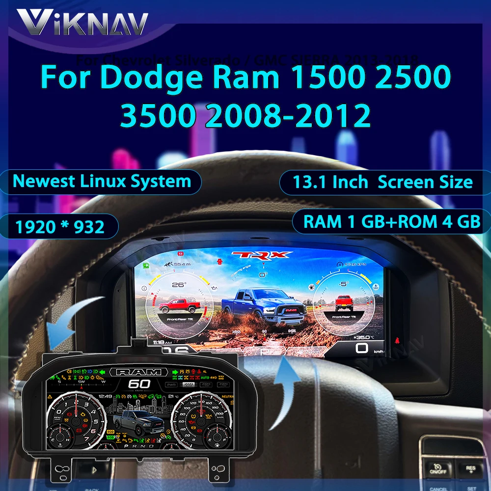 Viknav Digital Cluster Auto Tachometer Für Dodge Ram 1500 2500 3500 2008-2012 Auto Multimedia Player Auto Instrument Cluster