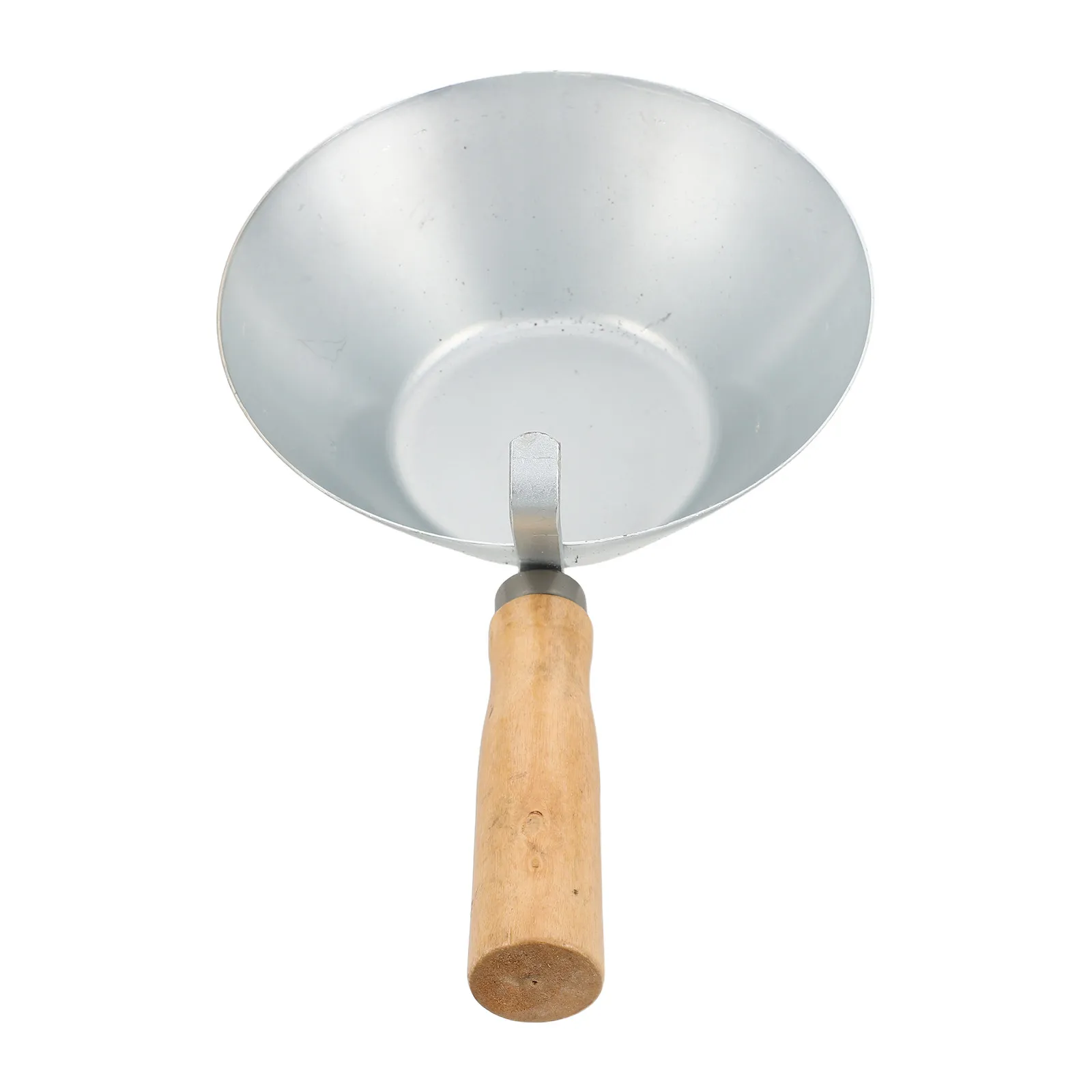 7.1 Round Cement Scoop Stainless Steel Wooden Handle Large Capacity Mud Pan for Concrete Plastering Masonry Mixing Tool