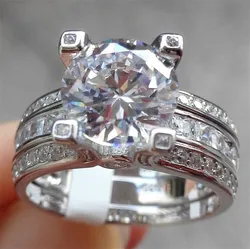 Luxury 10KT White Gold Filled Pink Topaz Simulated Diamond CZ Wedding Anniversary Bride Rings Finger Sets 2-in-1 Brand Jewelry