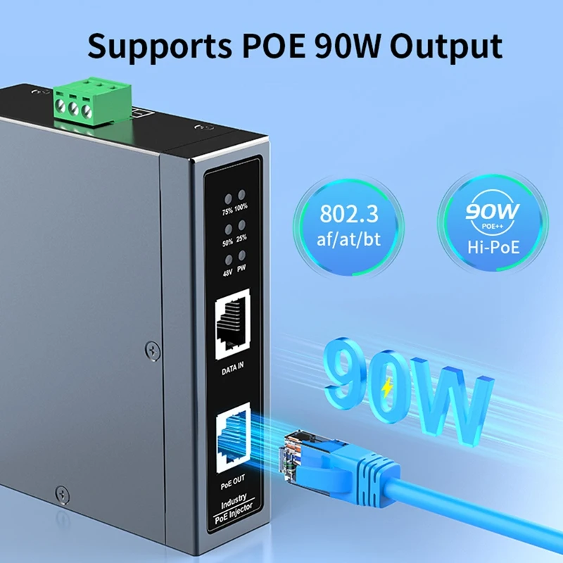 

Промышленный инжектор стихов 10G, 90 Вт, DIN-рейка Ieee 802.3 Af/At/Bt Plugandplay, 48-55 В для камеры Poe, беспроводное приложение-ELEC