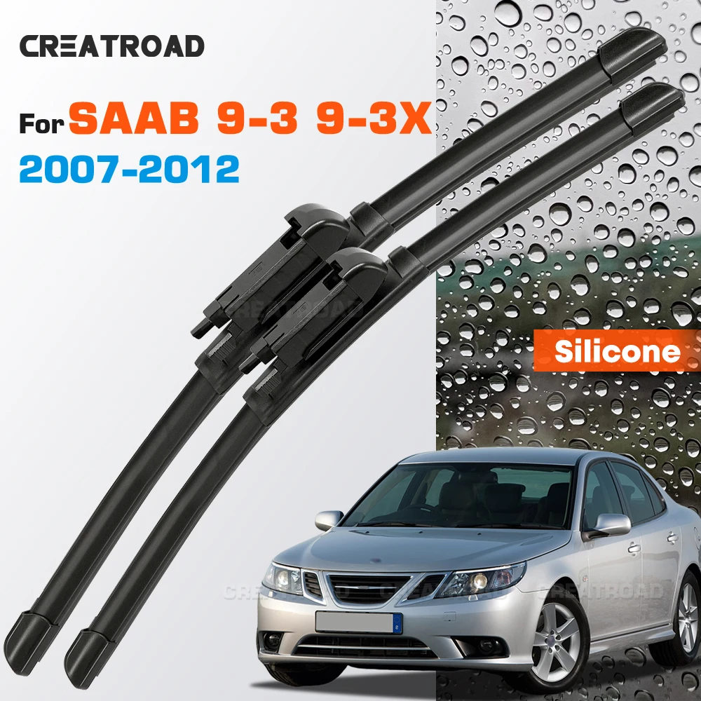 Silicone Wiper Blades Fit For SAAB 9-3 9-3X 2007-2012 Coated Silent HD Wear-Resistant Car Windshield Wipers 23"+23"