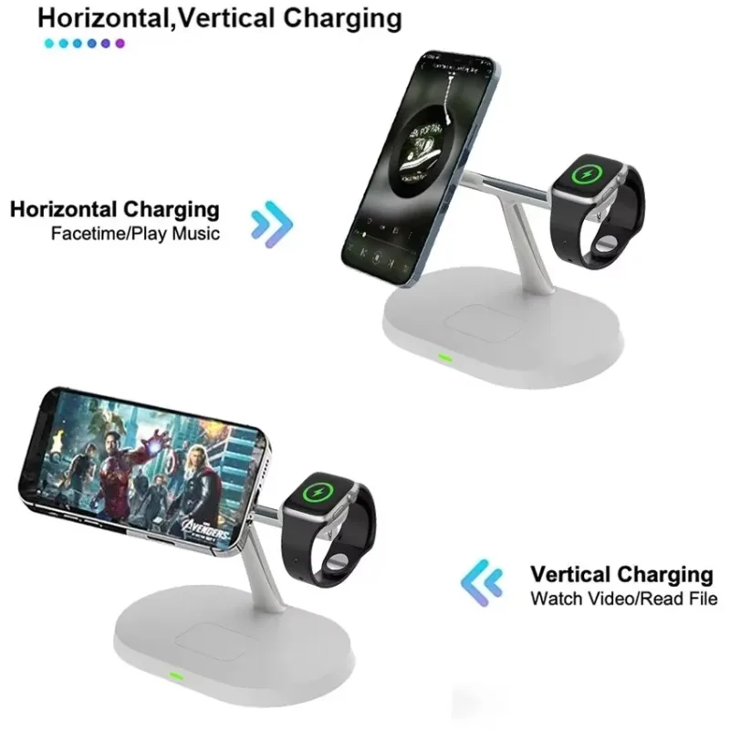 100W 3 In 1 Magnetic Wireless Charger Stand For iPhone Samsung S24 S23 Ultra Galaxy Watch 5 Active 2 Fast Charging Dock Station