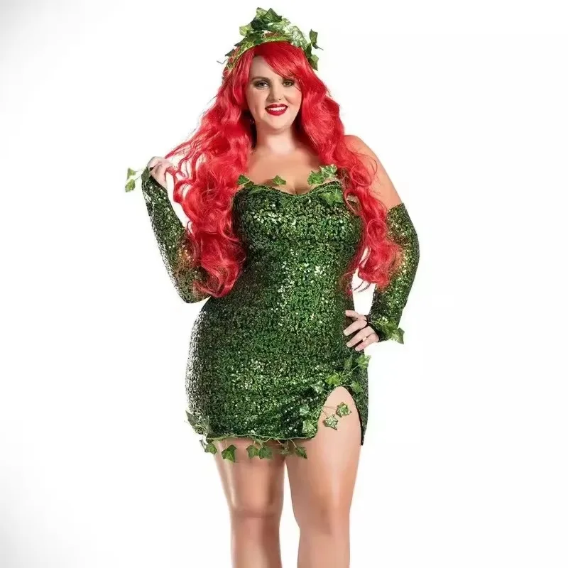 Halloween Costume Green Sexy Sequin Dress Adult Costume Leaf Sequin Dance Costume Cosplay Costume Women