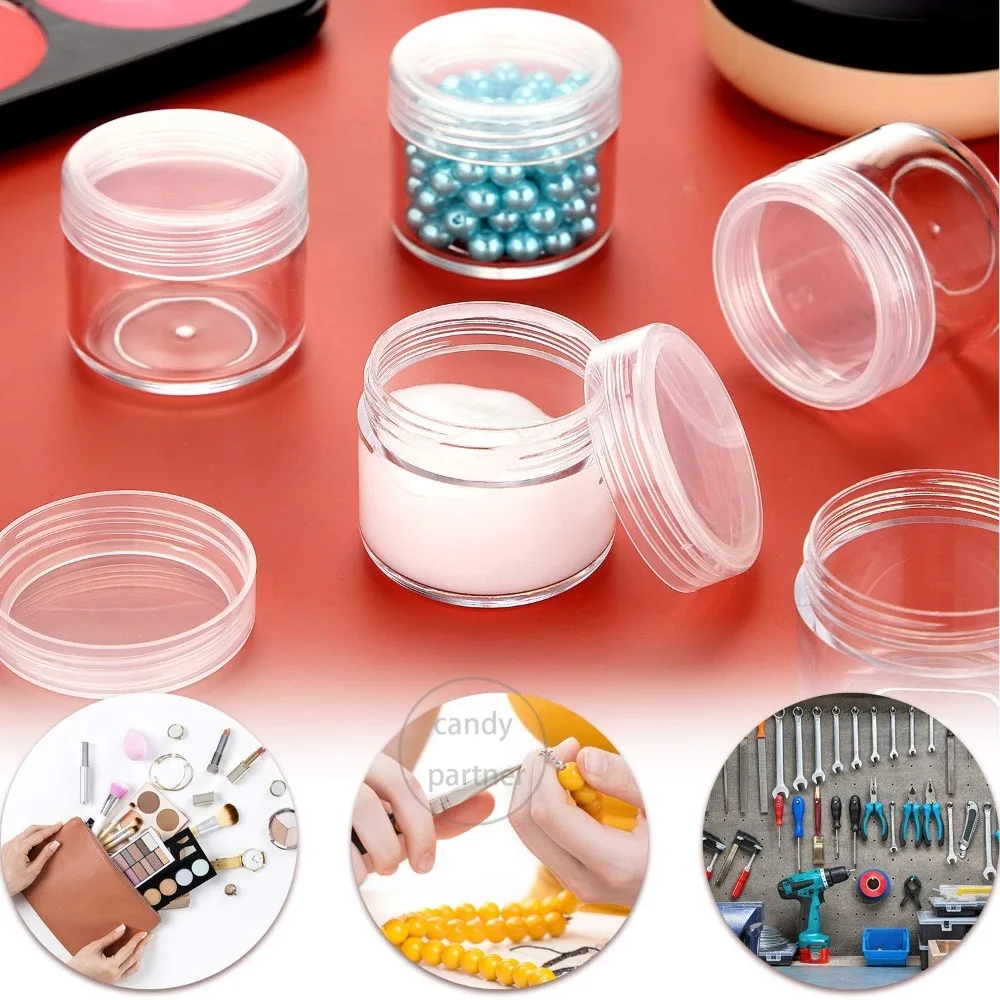 Frascos vacíos de plástico transparente con tapa, recipientes redondos portátiles para muestras de cosméticos, Mini frascos de viaje para