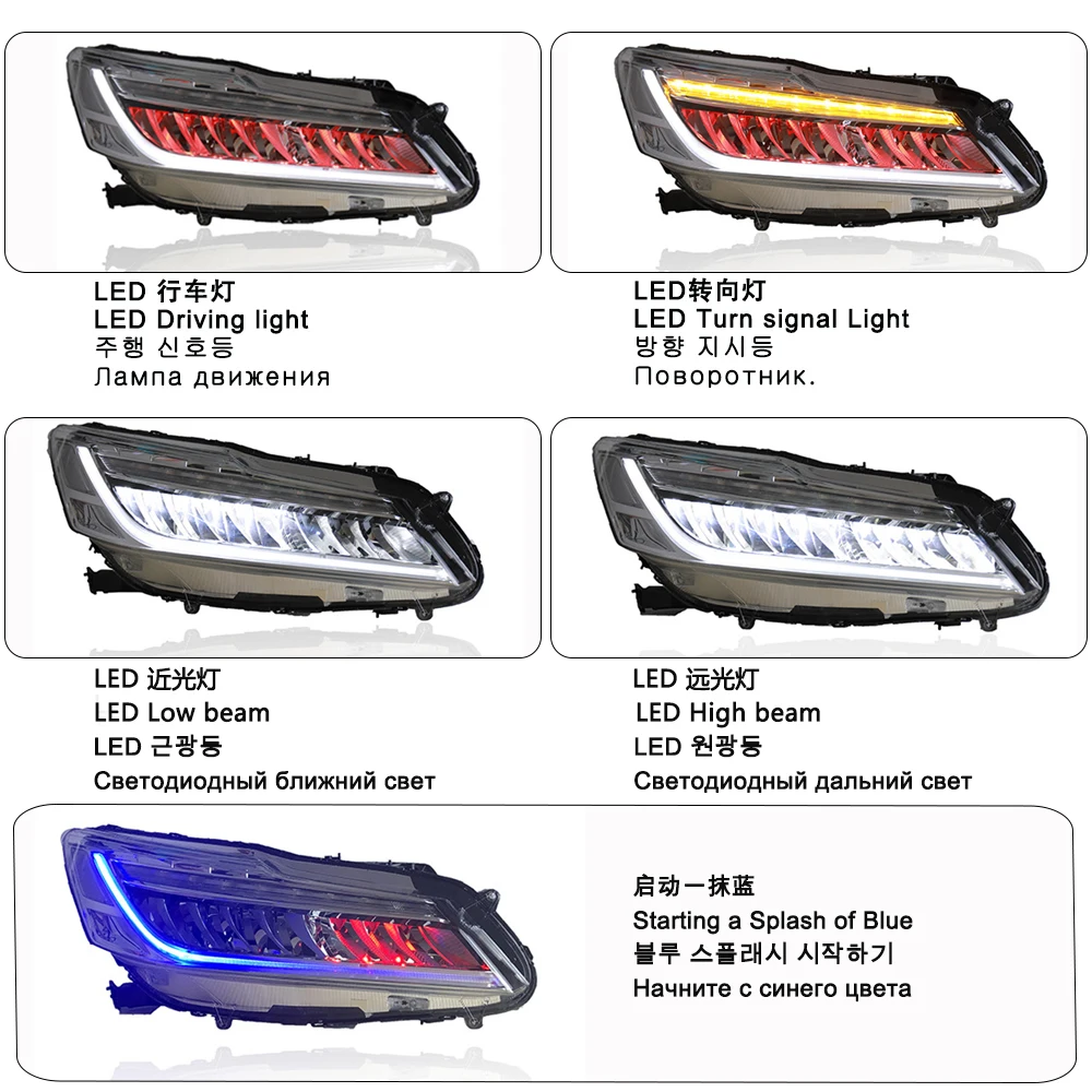 Car For Honda  Accord 10th Gen Headlight 2018-2023 Demon Eyes DRL Dynamic Turn Signal LED Headlamp a Splash of Blue Assembly