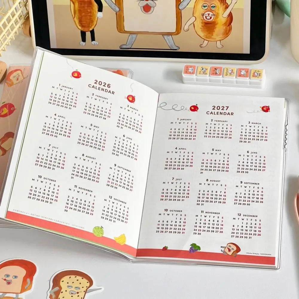 

Ежедневник Bread Thief 2026 с календарем, цветными внутренними страницами, формат B6, блокнот для записей, мультяшный дизайн, для студентов, в подарок