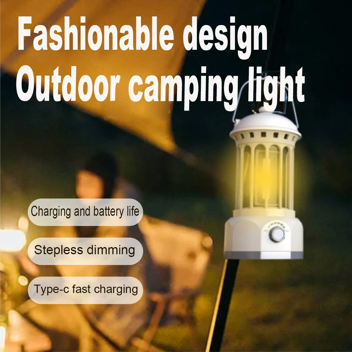European Roman Column Outdoor Camping Light Waterproof Portable Hanging LED Tent Lamp USB Rechargeable Outdoor Atmosphere Light