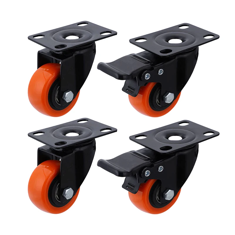 

2 Inch Swivel Castor Wheels Heavy Duty Industrial casters 300KG Orange Polyurethane Trolley Furniture Caster Pack of 4