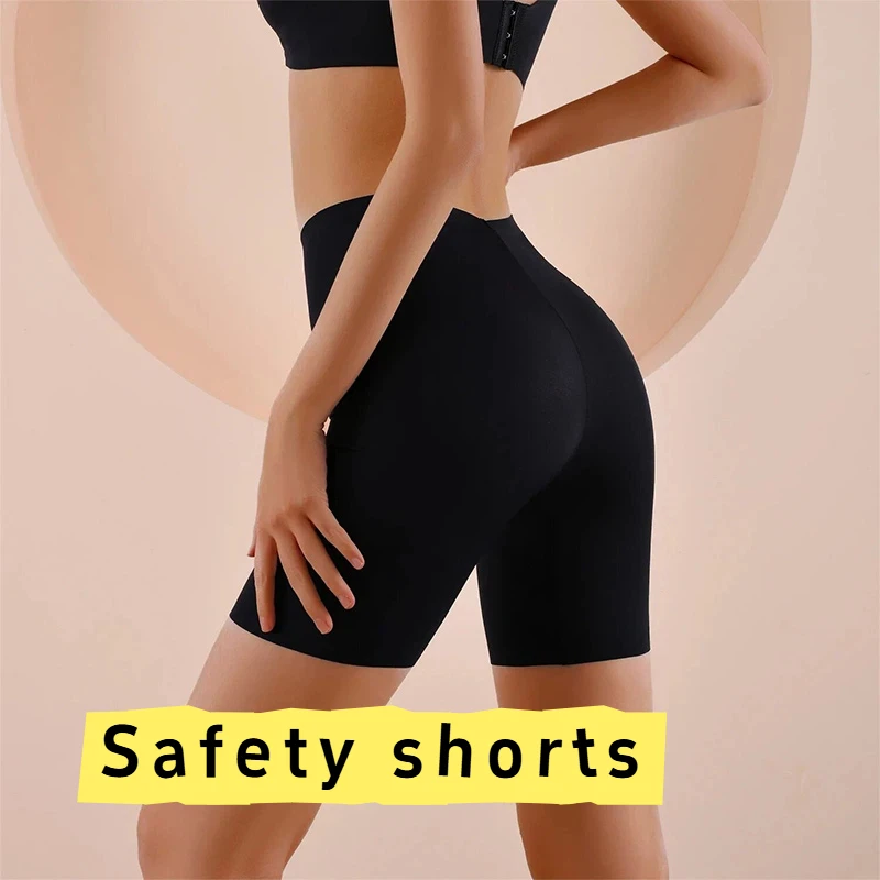 Nahtlose Hochgeschnittene Sicherheitshose Atmungsaktive Anti-Glare Unterhose Eisseide Yoga-Leggings Sport Flache Unterwäsche Damen-Shorts