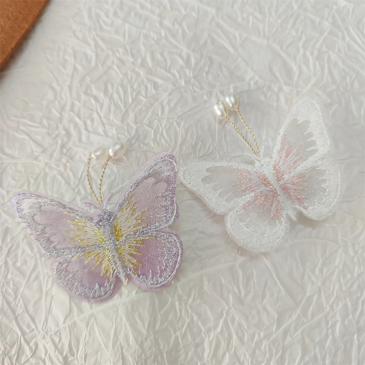 10PCS Double embroidery mesh pearl butterfly accessories diy children\'s hair accessories clothing shoes and socks bag accessorie