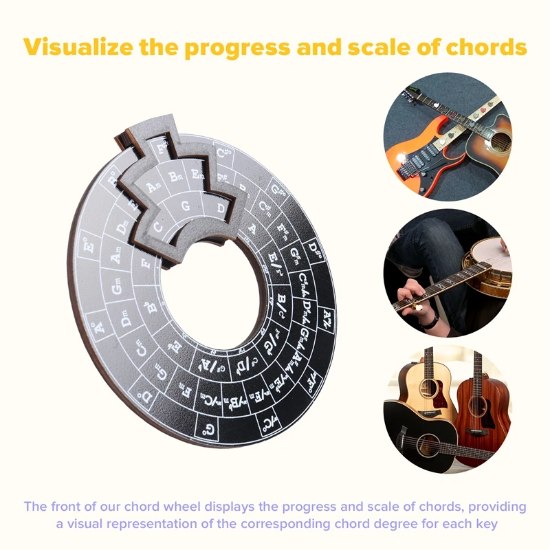 Circle of Fifths Wheel Gitarren-Akkordrad, Holzmelodie-Werkzeug, musikalisches Akkordrad für Musiker, Gitarrenzubehör – Detail 3