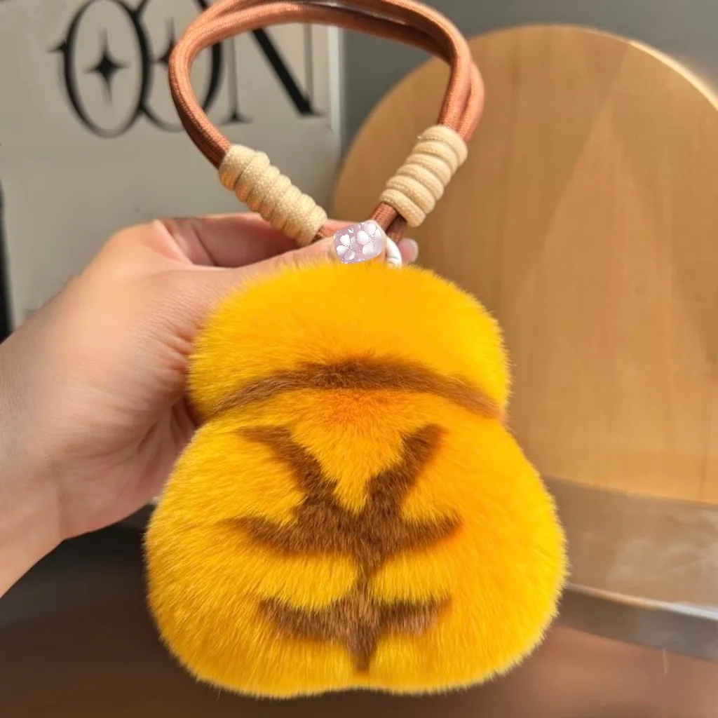 Cute otter rabbit fur little gold pouch keychain pendant ins lucky money bag for wealth, creative bag charm gift