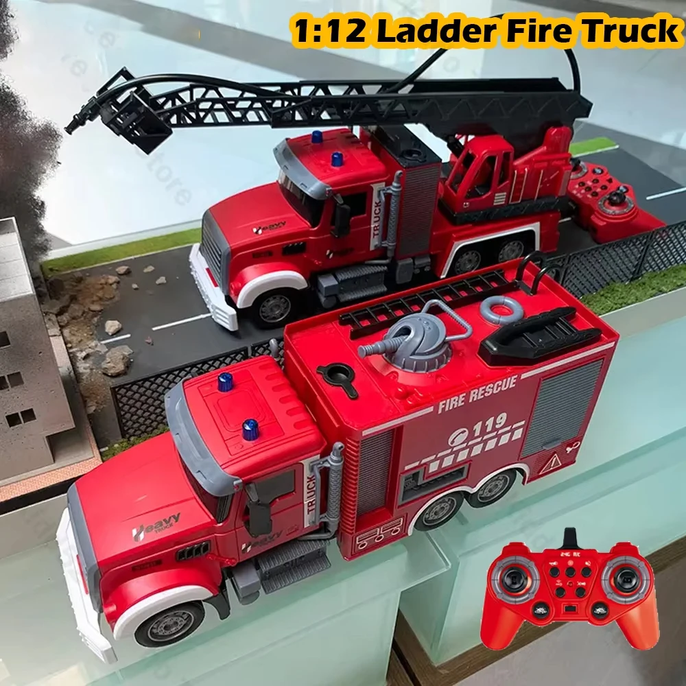 

1:12 RC пожарная машина с подсветкой 2,4G распылитель воды моделирование дистанционного управления электрическая лестница игрушка спасательная инженерная машина