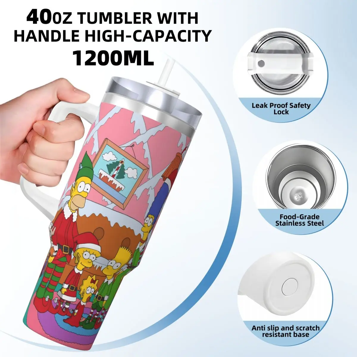 The Simpsons For Christmas Tumbler Cold and Hot Water Bottle Heat Preservation Stainless Steel Thermal Cups Printed Travel Mugs