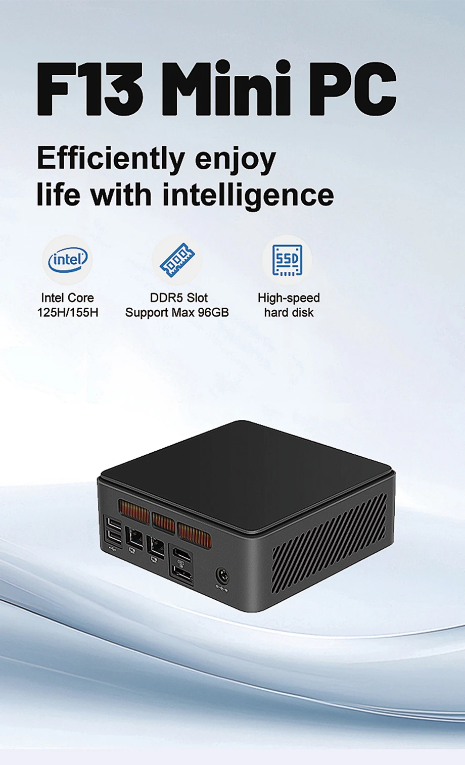 Eglobal 14a generazione Ultra 5 125H Mini PC compatto per ufficio casa 16G DDR5 RAM 512G NVMe SSD Windows 11 HD DisplayPort Type-C Wifi6