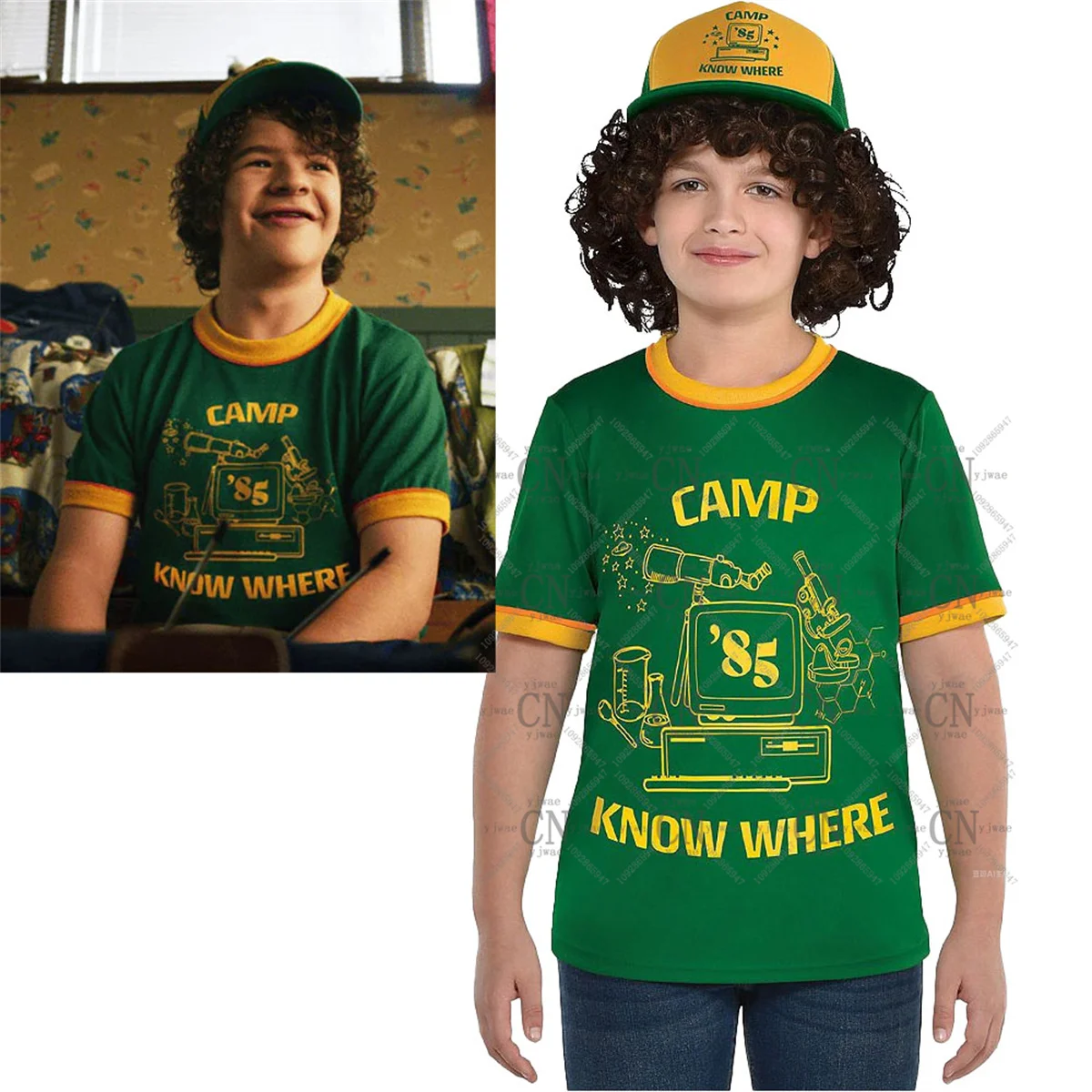Camiseta Party City Dustin para adultos y niños con estilo Ringer y diseño de Camp Know Where, disfraz de cosplay, camiseta de cuello redondo