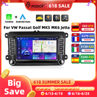 Podofo 7 ''8 + 128G Car Radio For VW/PASSAT/TOURAN/GOLF/POLO Multimedia Player 8Core Carplay Android Car GPS Navigation WIFI 4G