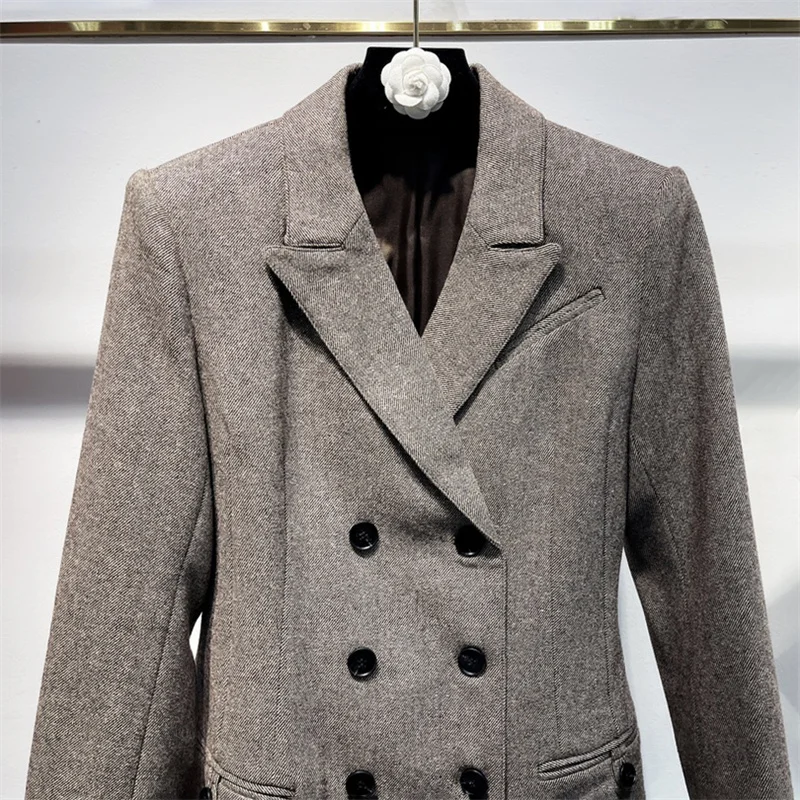 

Women's jacket New autumn 2025 double breasted slim long sleeved top Wool blend women's suit jacket Women's coat Women's blazer