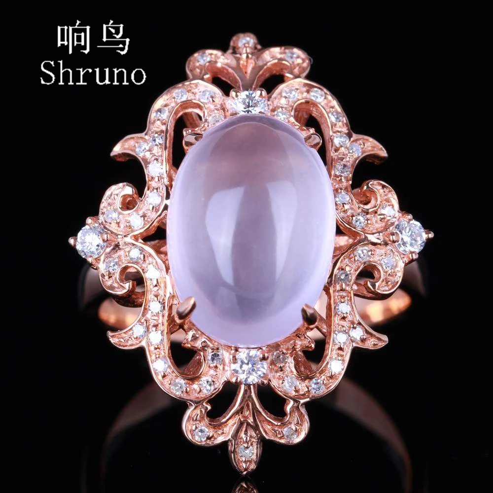 Shruno Solid 14K Rose Gold 4.5ct Oval Cut 9.5x13.5 Genuine Pink Quartz Engagement Ring Women Real Diamonds Luxury Wedding Band