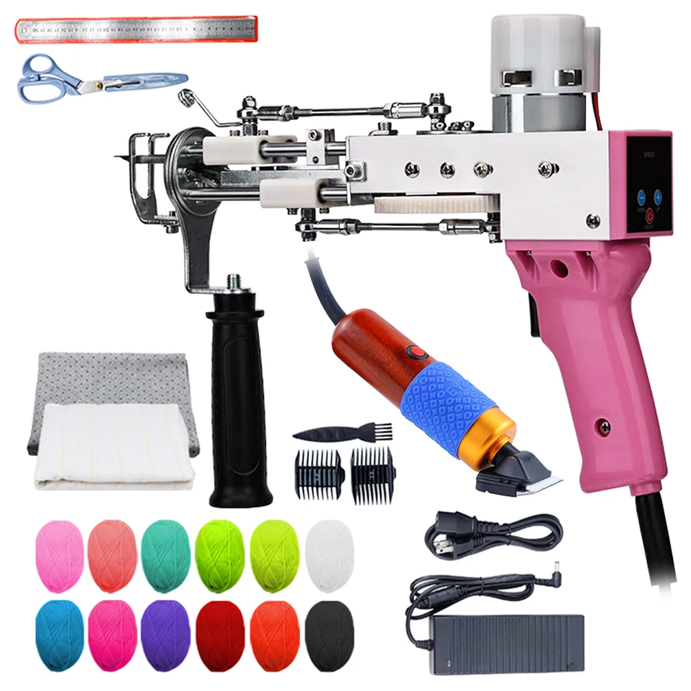 2 em 1 tapete elétrico tufos arma loop pilha corte pilha starter kit arma de mão tecelagem flocagem máquinas tufting tapete arma ferramenta