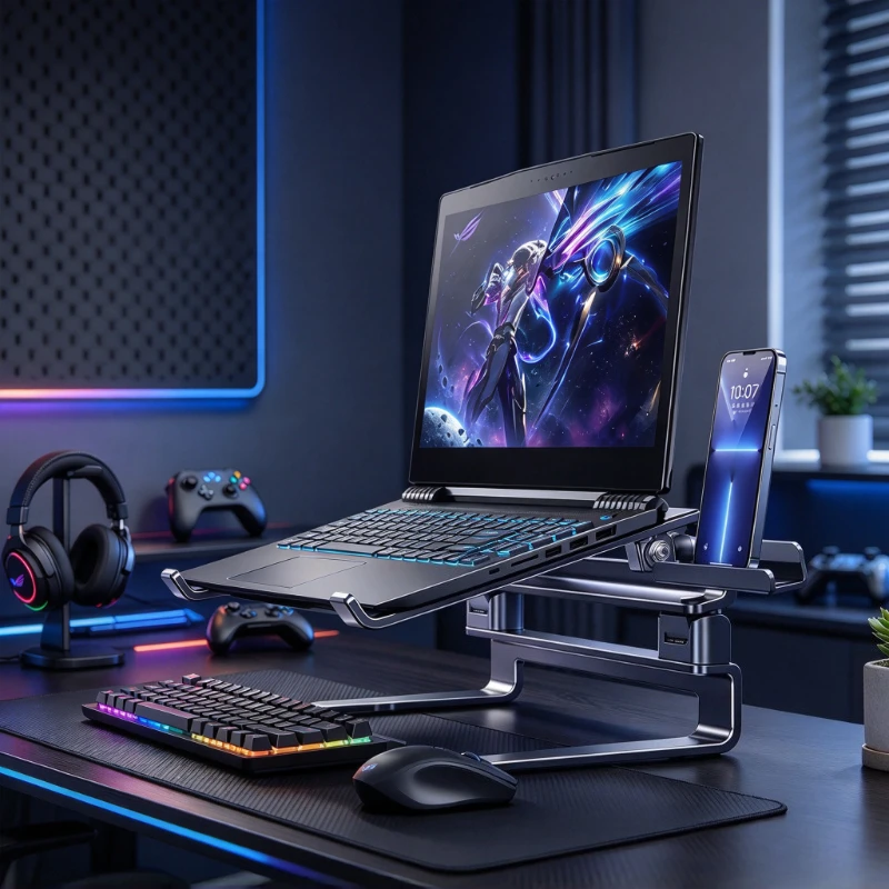 Laptop Stand Adjustable Aluminum Dual Layer Riser for 18 Inch Gaming Computer Keyboard Storage Cooling Desktop Office Home Use