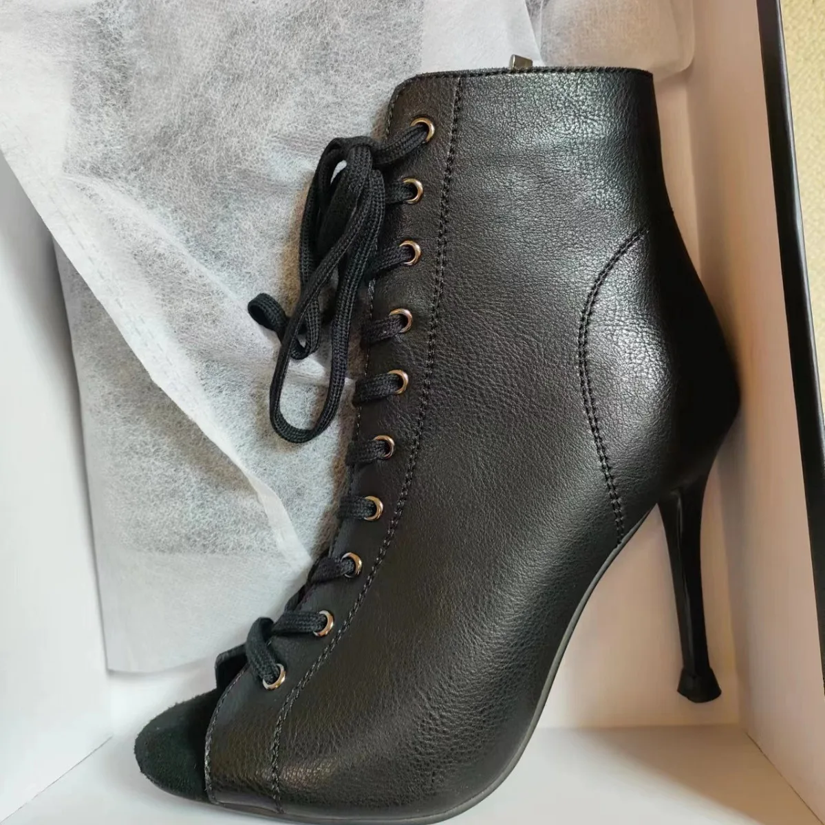 YSWEYOMIC Leather Dance Heels Outdoor Rubber Sole Black Real leather PU 11cm 9cm 7cm Heels Sexy Latin Salsa Heel Dance Shoes
