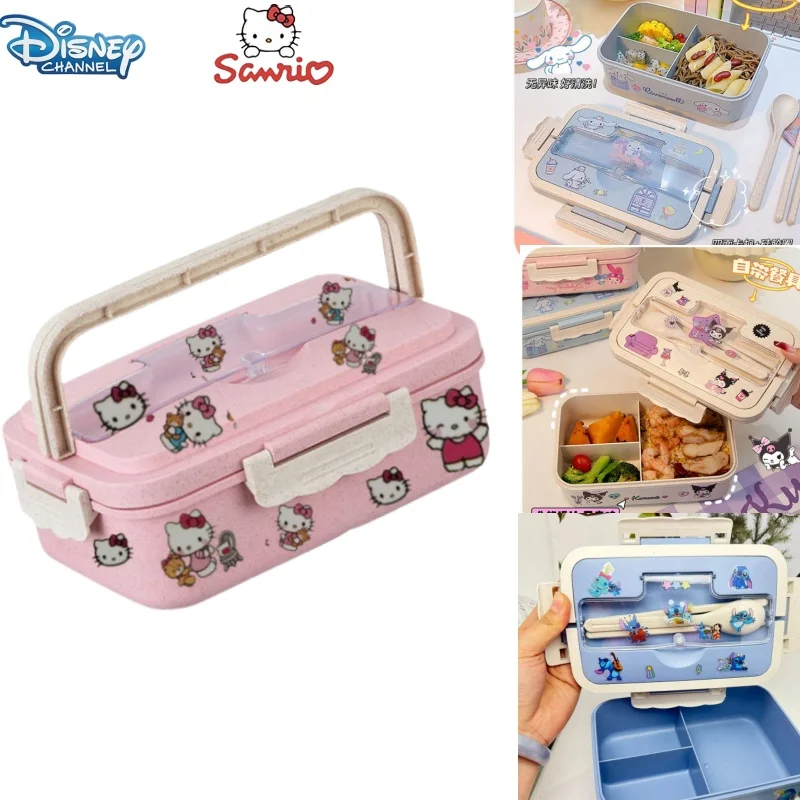 

Hello Kitty Bento Lunch Box - Sanrio Kawaii Heated 3 Grid Food Container, Portable Spoon Chopsticks Gift