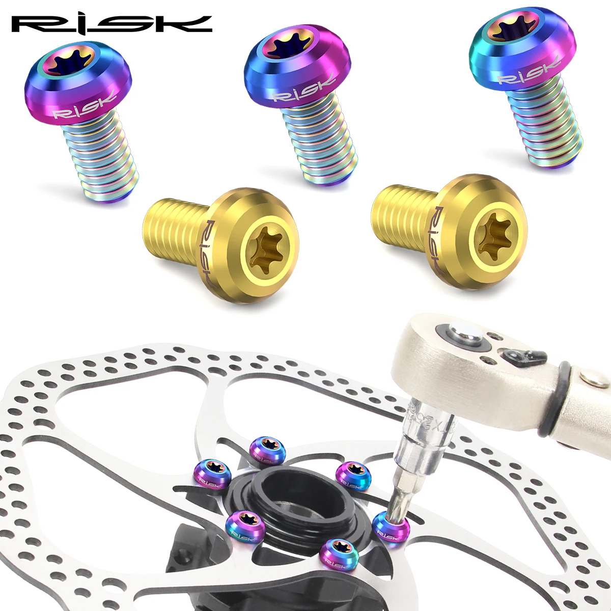 RISK 12PCS M5*10MM Bike Disc Brake Rotor Fixing Bolts TC4 Titanium Bicycle MTB Bike Ultralight Brake Screw Cycling Accessories