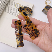 Portable Travel Acetate Mini Comb Keychain For Men Women Non-static Leopard Comb Keyring Hair Styling Tool Keyring Gifts